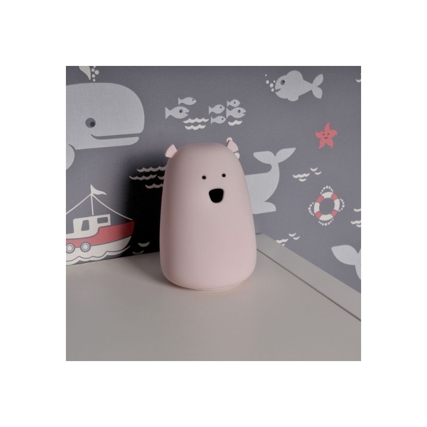 LED RGB Dětská dotyková lampička BEAR LED/0,8W/5V růžová + USB