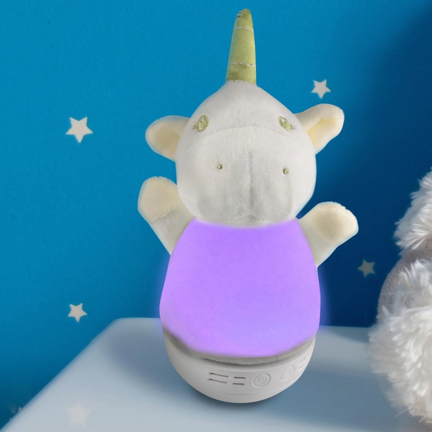 LED RGB Dětská noční lampička s melodií 3xAAA/5V jednorožec