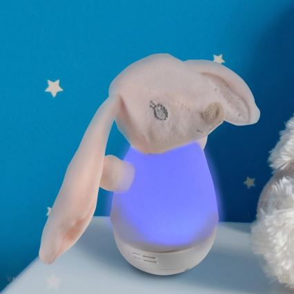 LED RGB Dětská noční lampička s melodií 3xAAA/5V králík