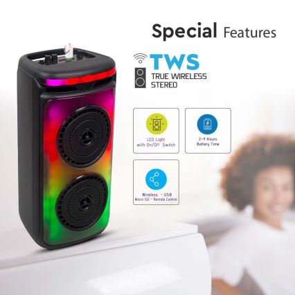 LED RGB Nabíjecí reproduktor s mikrofonem 400W/2400 mAh + dálkové ovládání