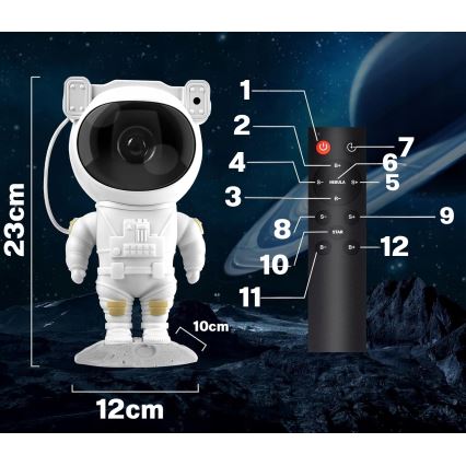 LED RGB Projektor LED/5W/5V astronaut + dálkové ovládání
