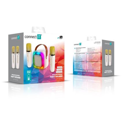 CONNECT IT CSP-1010-BG - LED RGB Reproduktor s bezdrátovými mikrofony 2Mic 5W/1200 mAh + 2x 400 mAh krémová/zlatá