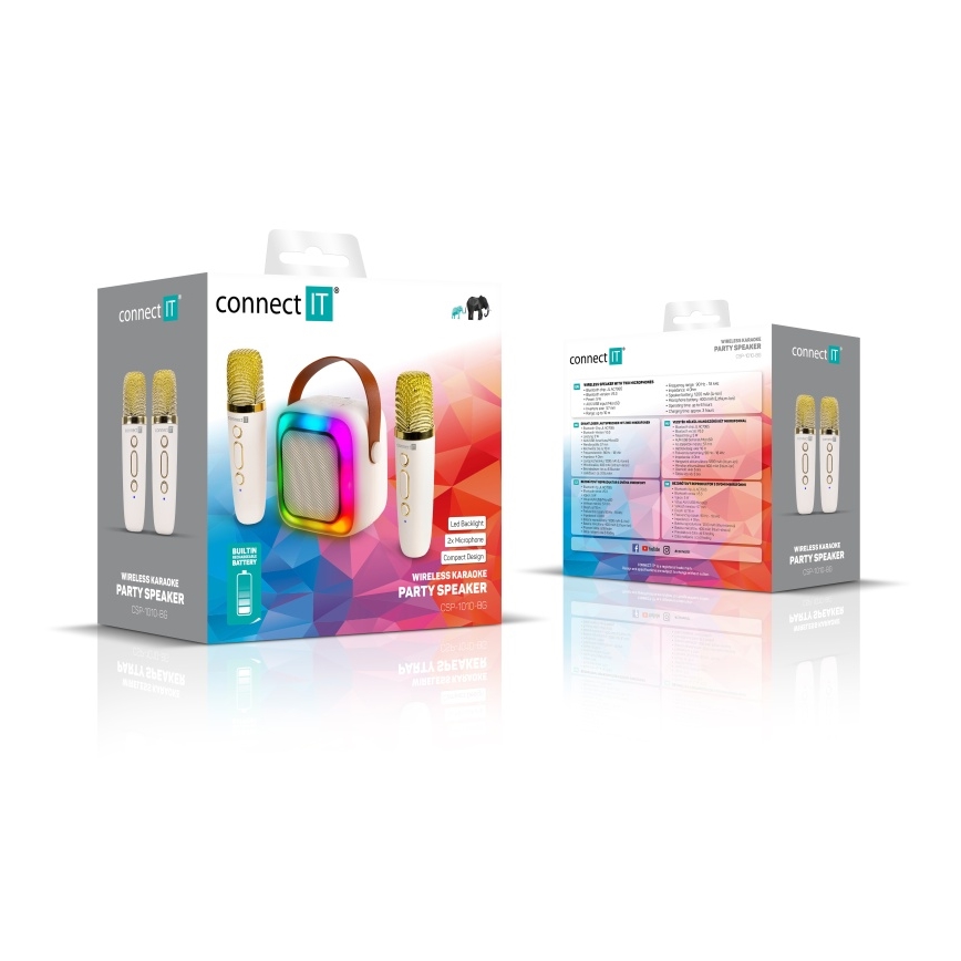 CONNECT IT CSP-1010-BG - LED RGB Reproduktor s bezdrátovými mikrofony 2Mic 5W/1200 mAh + 2x 400 mAh krémová/zlatá