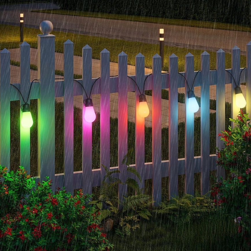 LED RGB Stmívatelný solární dekorační řetěz 15xLED/18 funkcí USB 6 m IP44 černá + dálkové ovládání