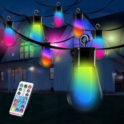 LED RGB Stmívatelný solární dekorační řetěz 15xLED/18 funkcí USB 6 m IP44 černá + dálkové ovládání