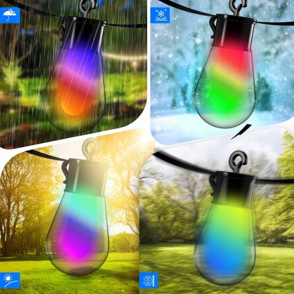 LED RGB Stmívatelný solární dekorační řetěz 15xLED/18 funkcí USB 6 m IP44 černá + dálkové ovládání