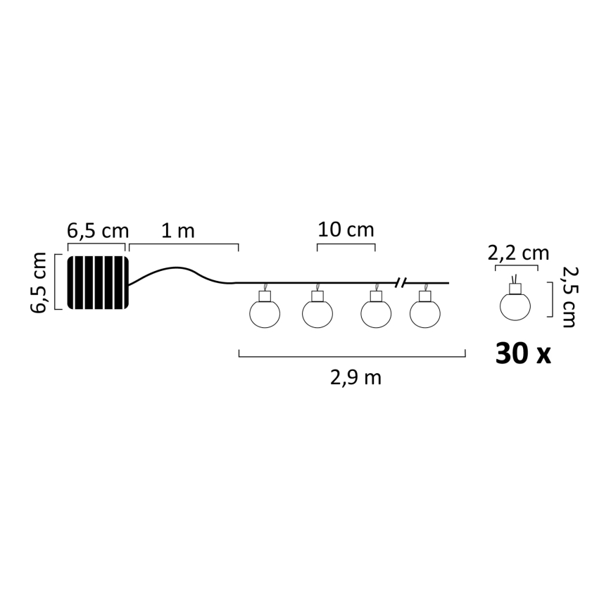 LED RGB Solární řetěz PARTY 30xLED/1,2V 3,9 m IP44
