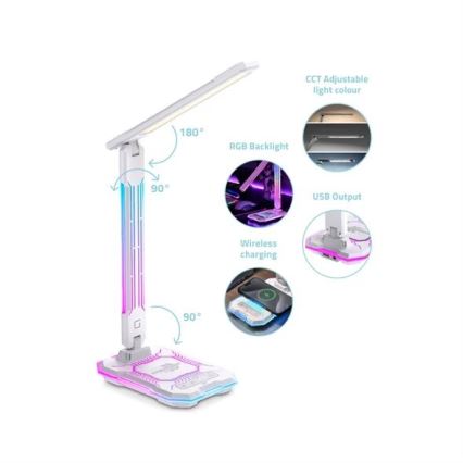 LED RGB Stmívatelná nabíjecí dotyková stolní lampa s bezdrátovým nabíjením LED/7,5W/5V 2700-5300K bílá