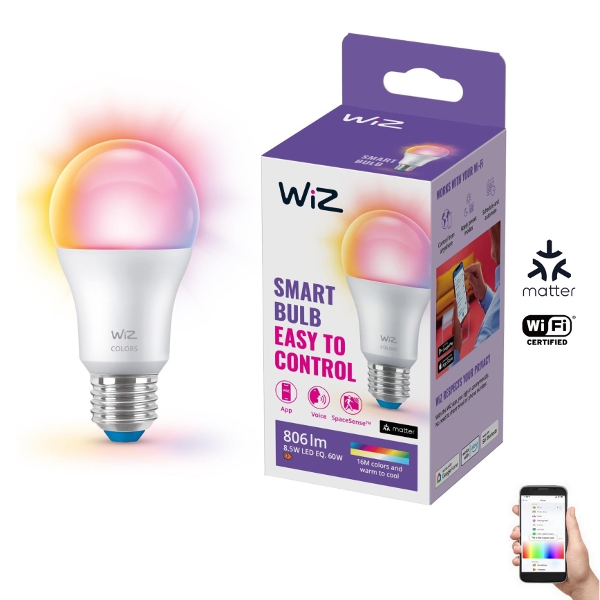 LED RGB Stmívatelná žárovka A60 E27/8,5W/230V 2200-6500K Wi-Fi - WiZ