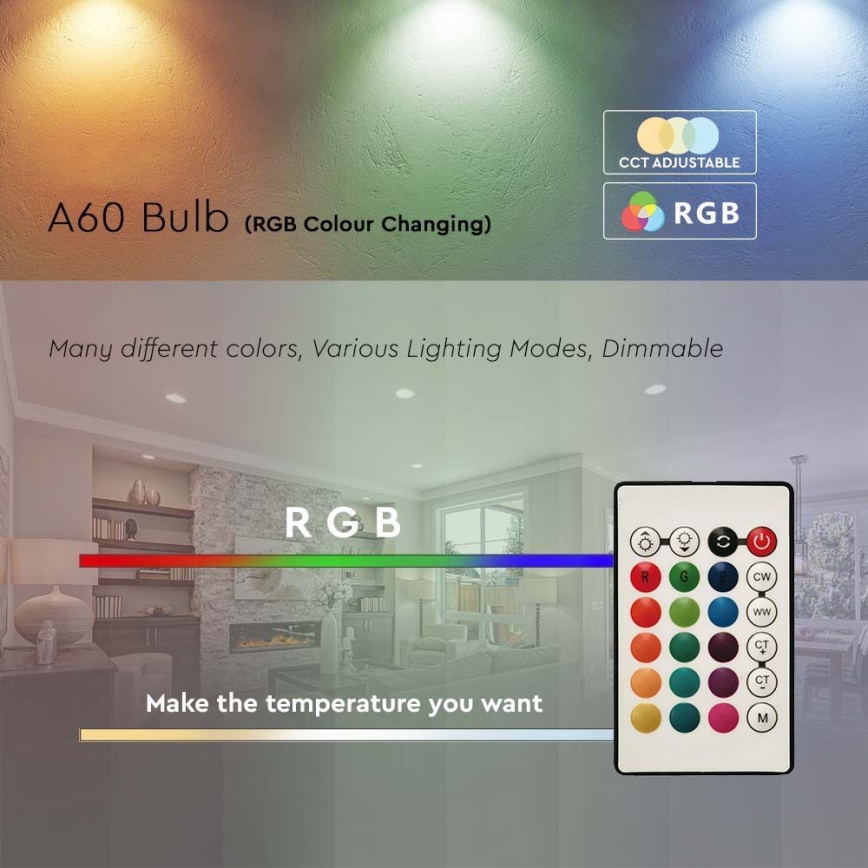 LED RGB Stmívatelná žárovka A60 E27/8,5W/230V 4000K + dálkové ovládání