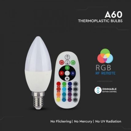 LED RGB Stmívatelná žárovka E14/3,5W/230V 6400K + dálkové ovládání