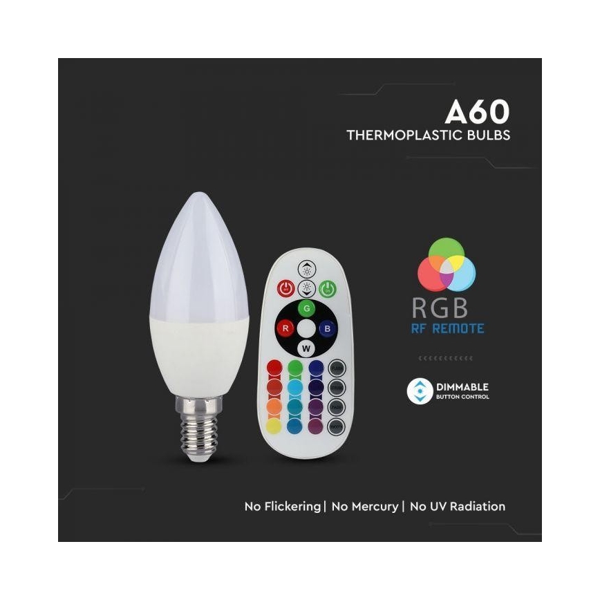 LED RGB Stmívatelná žárovka E14/3,5W/230V 6400K + dálkové ovládání