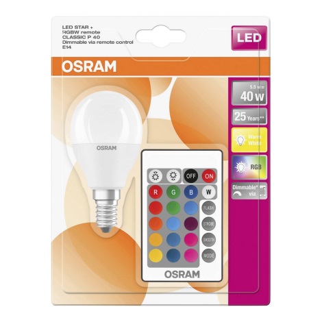 LED RGB Stmívatelná žárovka E14/5,5W/230V 2700K - Osram