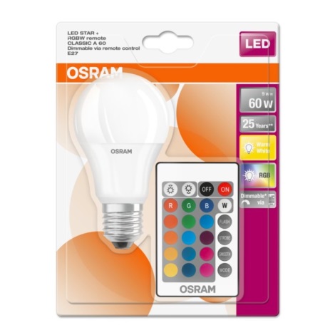 LED RGB Stmívatelná žárovka E27/9W/230V 2700K s dálkovým ovladačem - Osram