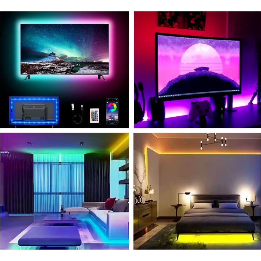 LED RGB Stmívatelný pásek LED/6W/5V USB 2 m + dálkové ovládání