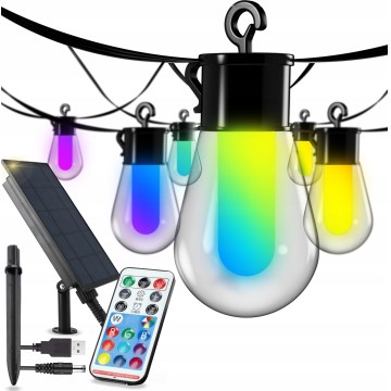 LED RGB Stmívatelný solární dekorační řetěz 15xLED/18 funkcí USB 6 m IP44 černá + dálkové ovládání