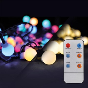 LED RGB Stmívatelný  venkovní řetěz 200xLED/8 funkcí 25m IP44 + dálkové ovládání