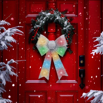 LED RGB Vánoční dekorace 11xLED/3xLR44 40x30 cm mašle stříbrná