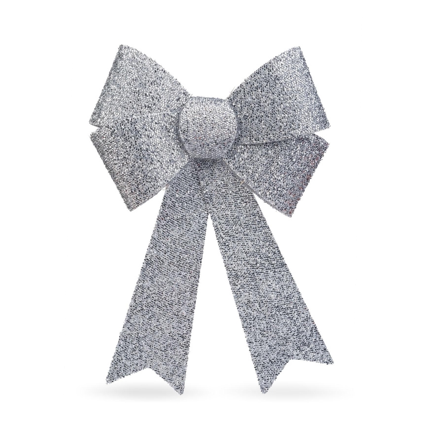 LED RGB Vánoční dekorace 11xLED/3xLR44 40x30 cm mašle stříbrná