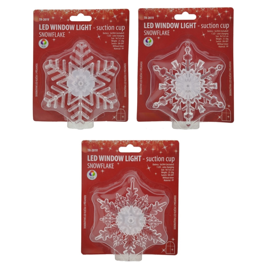 LED RGB Vánoční dekorace s přísavkou LED/3xLR44 vločka