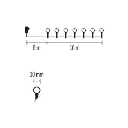 LED RGB Vánoční venkovní řetěz 96xLED/64 módů 15m IP44 + dálkové ovládání