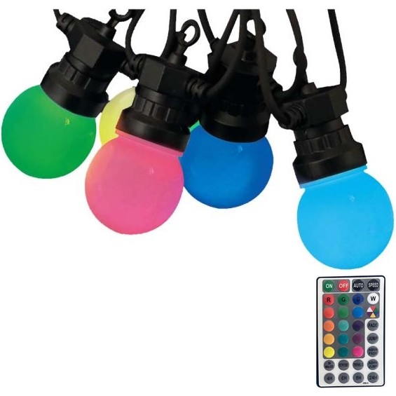 LED RGB Venkovní řetěz STRING 13 m 15xLED/0,5W/230V IP44 + dálkové ovládání