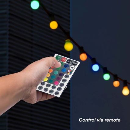 LED RGB Venkovní řetěz STRING 13 m 15xLED/0,5W/230V IP44 + dálkové ovládání