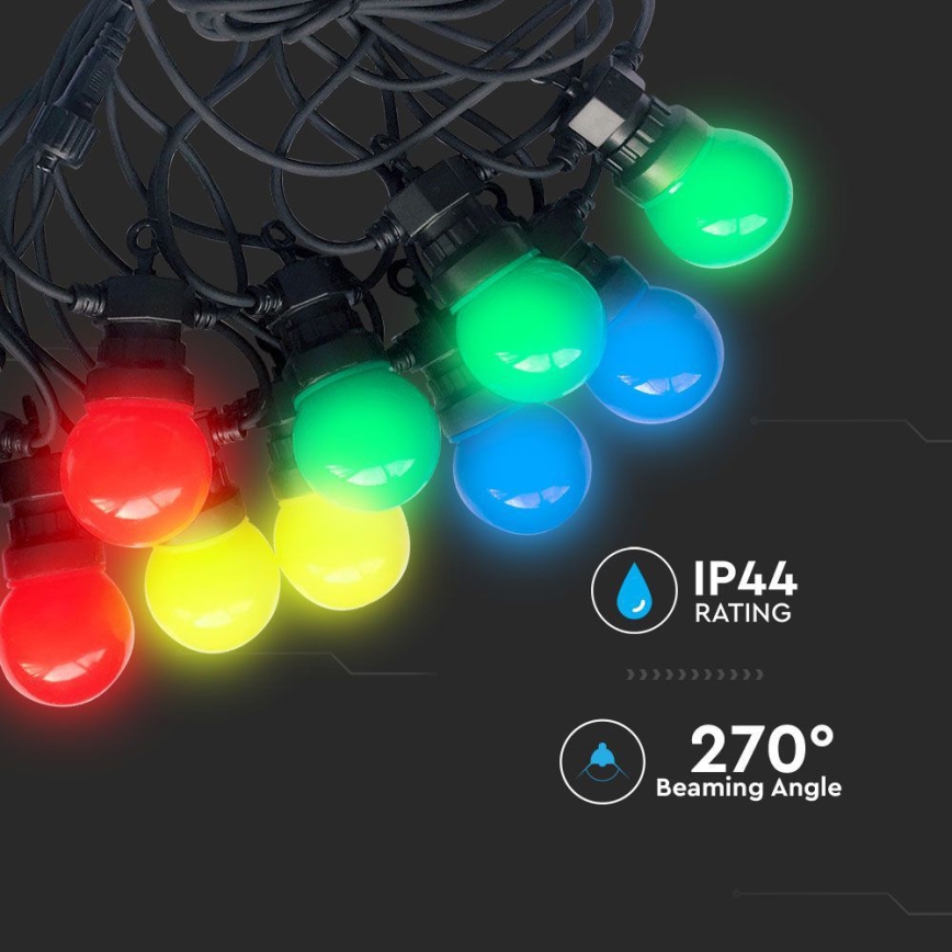 LED RGB Venkovní řetěz STRING 5m 10xLED/0,5W/230V IP44