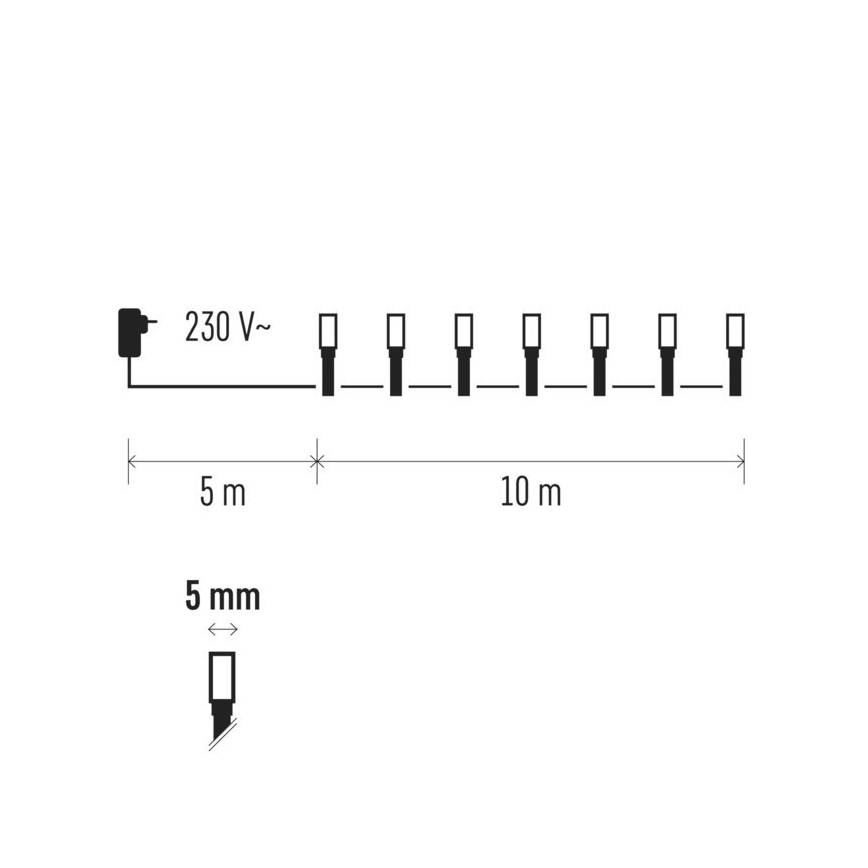 LED RGB Venkovní vánoční řetěz 96xLED/8 funkcí 15m IP44