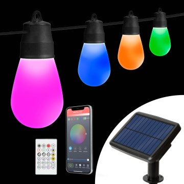 LED RGBIC Stmívatelný solární řetěz 15xLED/1,3W/3,7/5V 2200 mAh 8 m IP65 černá + dálkové ovládání