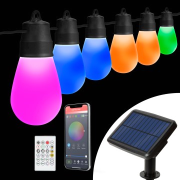 LED RGBIC Stmívatelný solární řetěz 30xLED/1,3W/3,7V 2200 mAh 14,37 m IP65 černá + dálkové ovládání