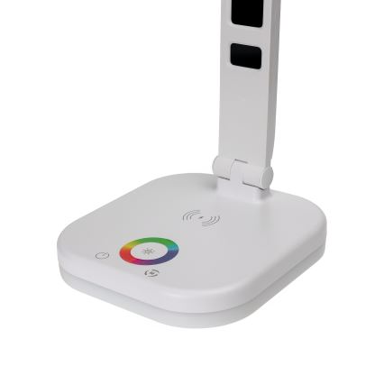 LED RGBW Stmívatelná dotyková stolní lampa s bezdrátovým nabíjením, displejem a USB portem MAGNUS LED/6W/5V 3000-6500K bílá