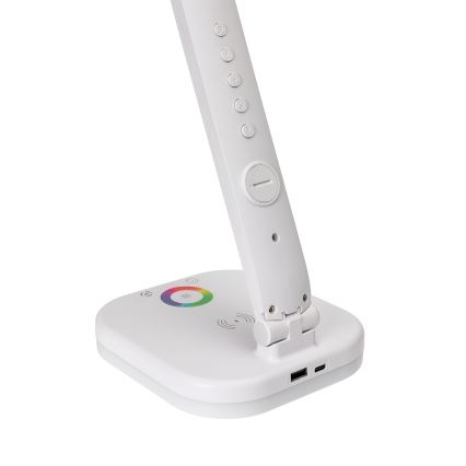 LED RGBW Stmívatelná dotyková stolní lampa s bezdrátovým nabíjením, displejem a USB portem MAGNUS LED/6W/5V 3000-6500K bílá
