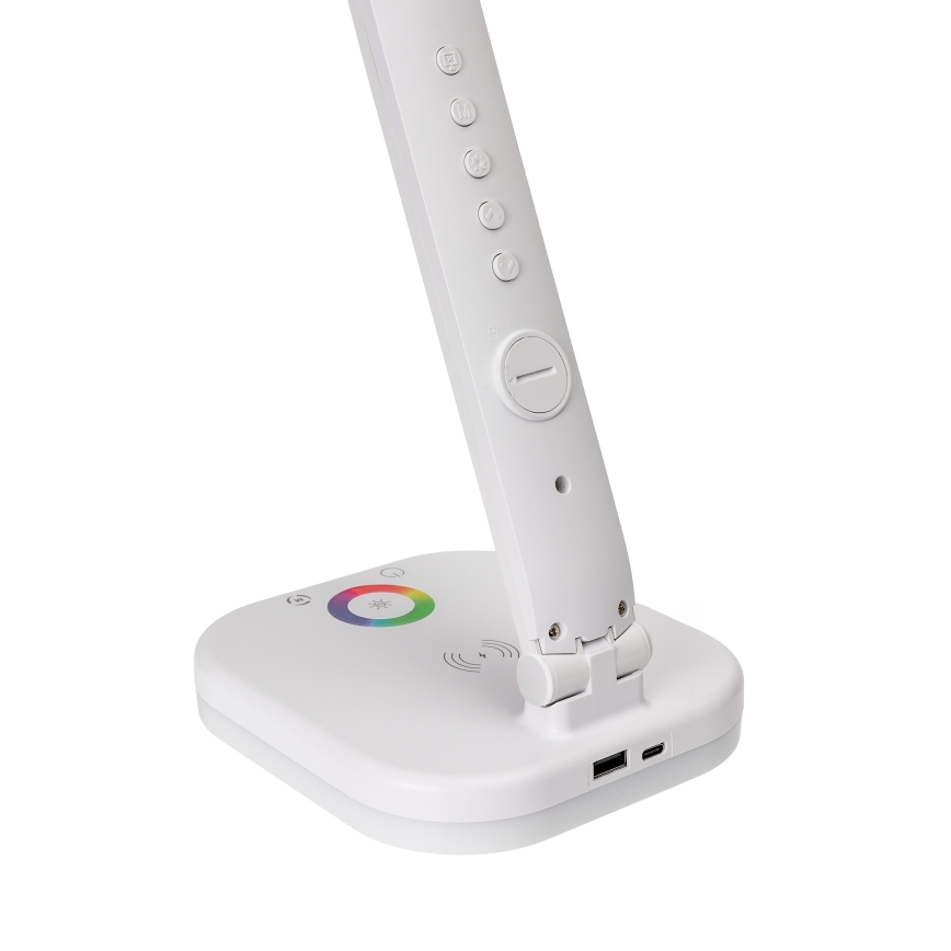 LED RGBW Stmívatelná dotyková stolní lampa s bezdrátovým nabíjením, displejem a USB portem MAGNUS LED/6W/5V 3000-6500K bílá