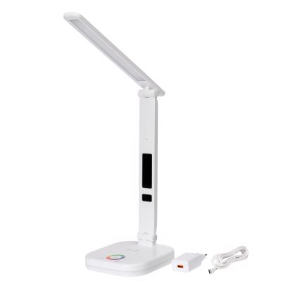 LED RGBW Stmívatelná dotyková stolní lampa s bezdrátovým nabíjením, displejem a USB portem MAGNUS LED/6W/5V 3000-6500K bílá