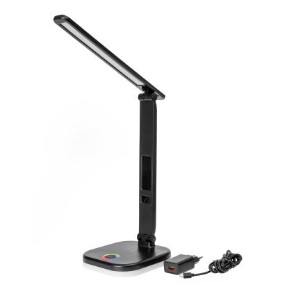 LED RGBW Stmívatelná dotyková stolní lampa s bezdrátovým nabíjením, LCD displejem a USB portem MAGNUS LED/6W/5V 3000-6500K černá