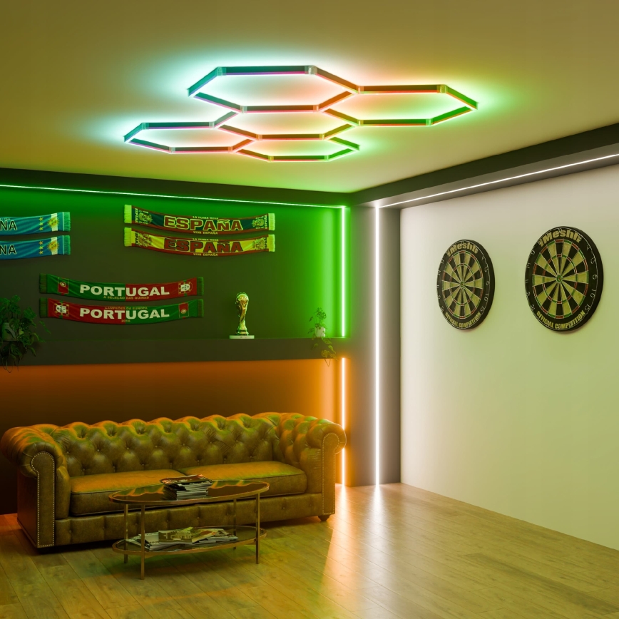 LED RGBW Stmívatelné stropní svítidlo HEXAGON LED/144W/85-265V 7000K 205x142 cm CRI 90 IP54 bílá + dálkové ovládání