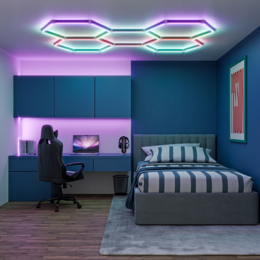 LED RGBW Stmívatelné stropní svítidlo HEXAGON LED/144W/85-265V 7000K 205x142 cm CRI 90 IP54 bílá + dálkové ovládání