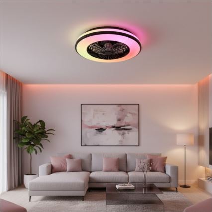 LED RGBW Stmívatelné stropní svítidlo s ventilátorem VENTELUX LED/48W/230V 3000/4000/6500K pr. 48,5 cm černá + dálkové ovládání