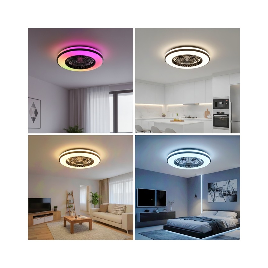 LED RGBW Stmívatelné stropní svítidlo s ventilátorem VENTELUX LED/48W/230V 3000/4000/6500K pr. 48,5 cm černá + dálkové ovládání