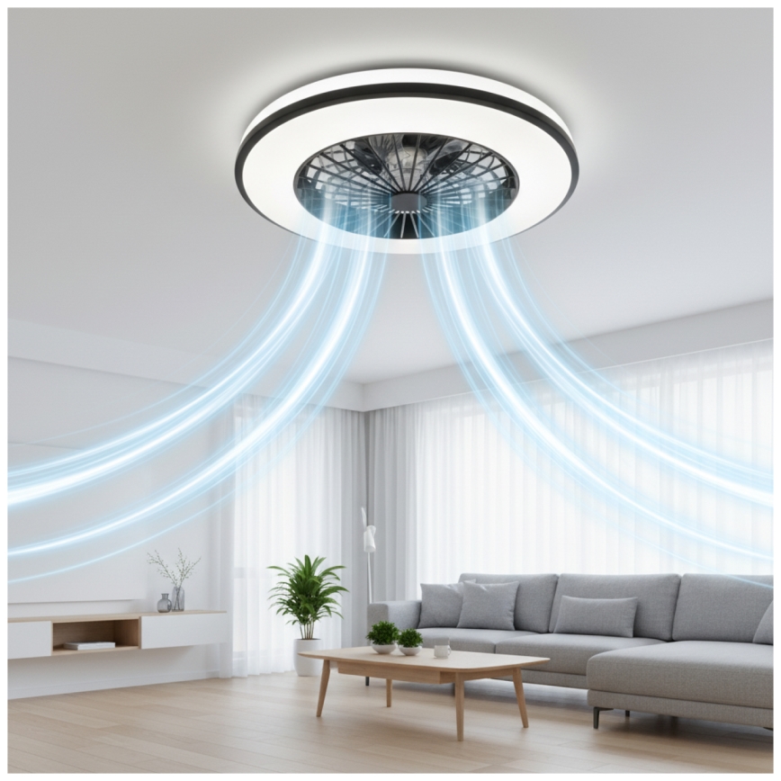 LED RGBW Stmívatelné stropní svítidlo s ventilátorem VENTELUX LED/48W/230V 3000/4000/6500K pr. 48,5 cm černá + dálkové ovládání