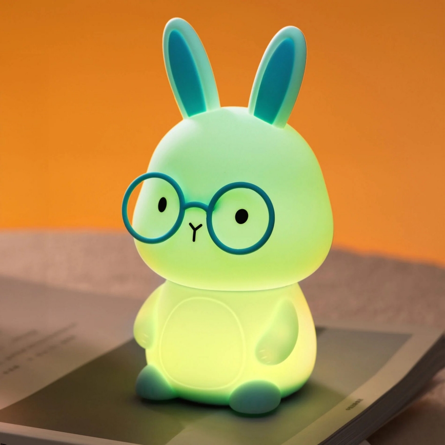 LED RGBW Stmívatelná dětská dotyková lampa FLORKA LED/1W/5V USB 1200 mAh zajíček modrá