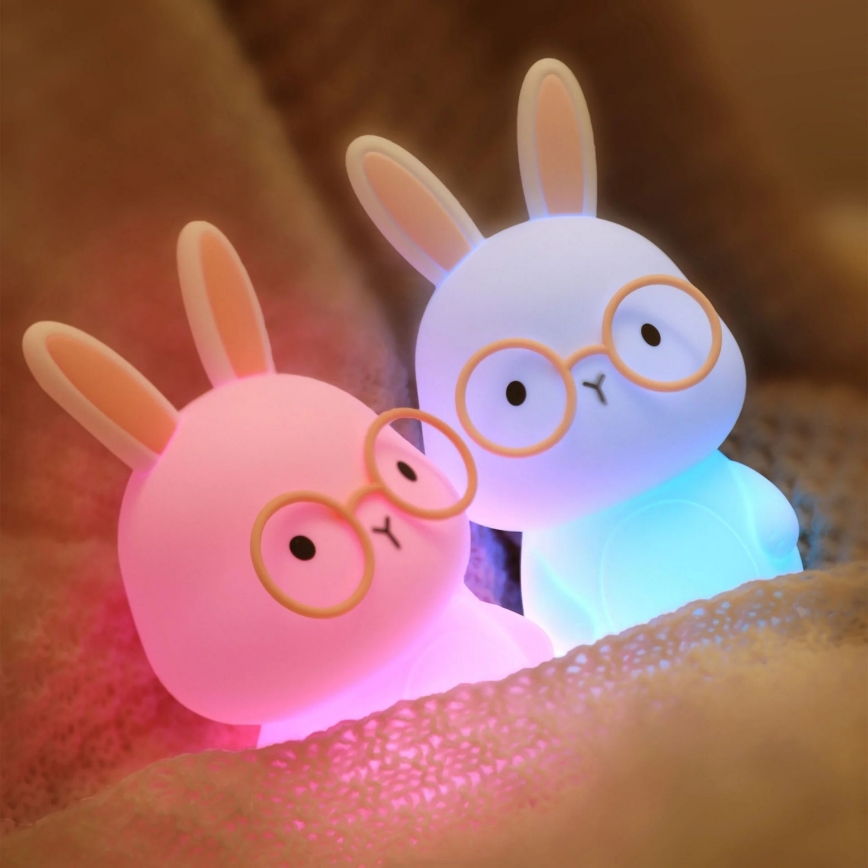 LED RGBW Stmívatelná dětská dotyková lampa FLORKA LED/1W/5V USB 1200 mAh zajíček bílá/růžová