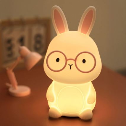 LED RGBW Stmívatelná dětská dotyková lampa FLORKA LED/1W/5V USB 1200 mAh zajíček bílá/růžová
