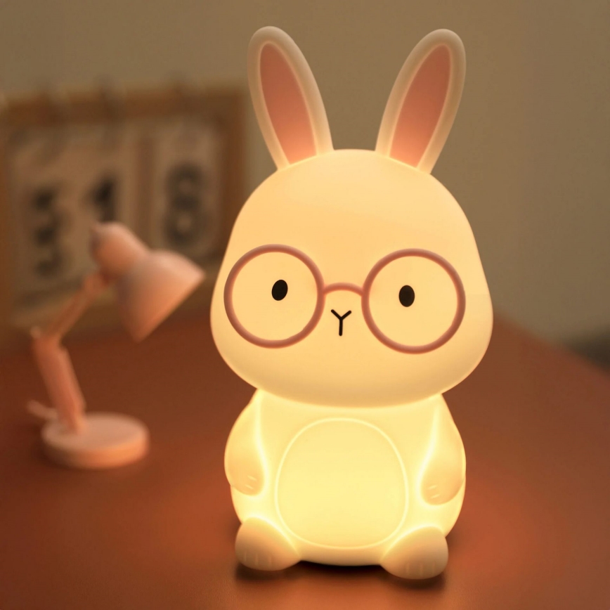 LED RGBW Stmívatelná dětská dotyková lampa FLORKA LED/1W/5V USB 1200 mAh zajíček bílá/růžová