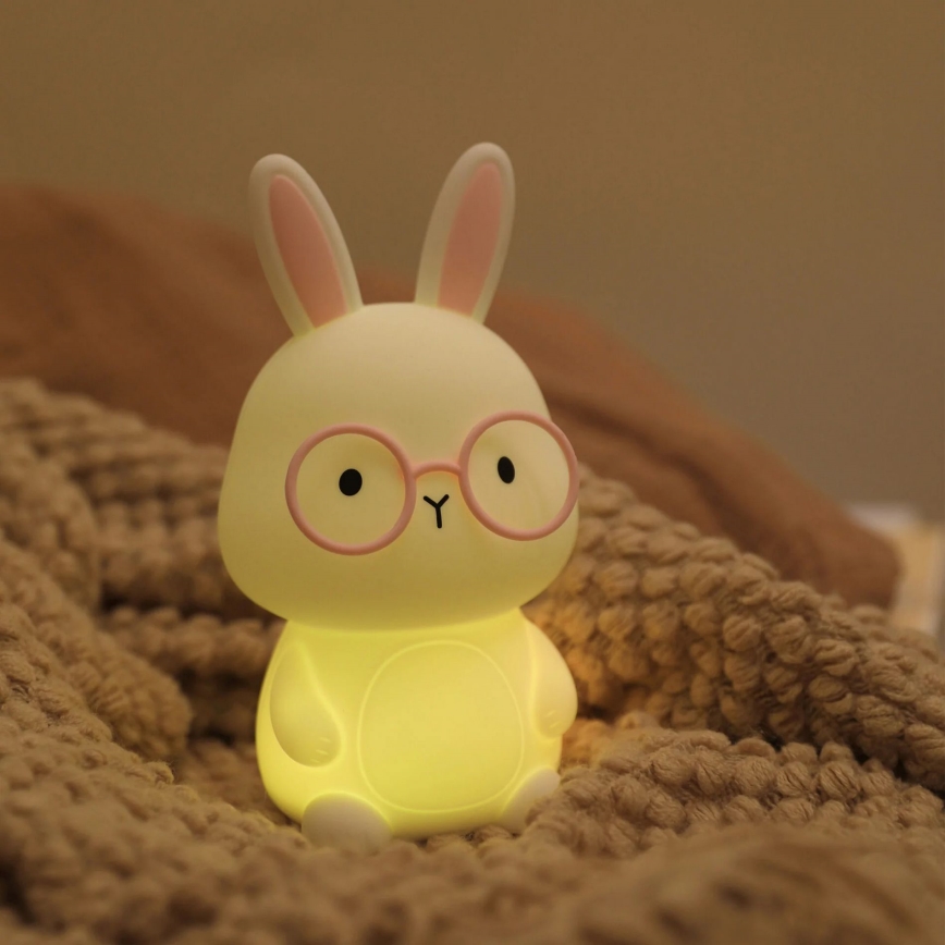 LED RGBW Stmívatelná dětská dotyková lampa FLORKA LED/1W/5V USB 1200 mAh zajíček bílá/růžová