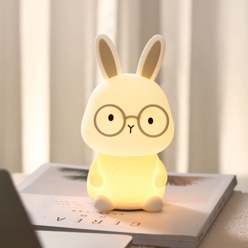 LED RGBW Stmívatelná dětská dotyková lampa FLORKA LED/1W/5V USB 1200 mAh zajíček bílá/šedá