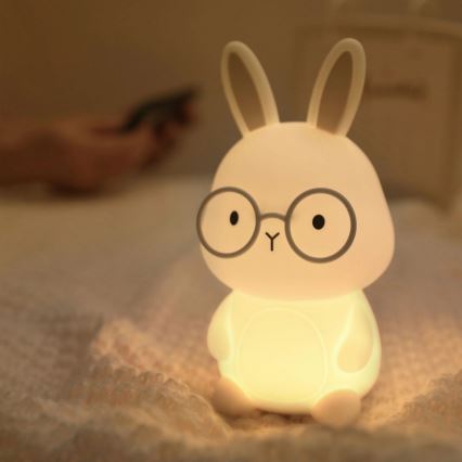 LED RGBW Stmívatelná dětská dotyková lampa FLORKA LED/1W/5V USB 1200 mAh zajíček bílá/šedá