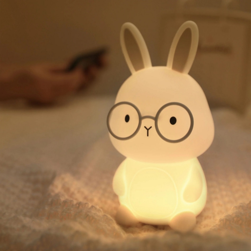 LED RGBW Stmívatelná dětská dotyková lampa FLORKA LED/1W/5V USB 1200 mAh zajíček bílá/šedá
