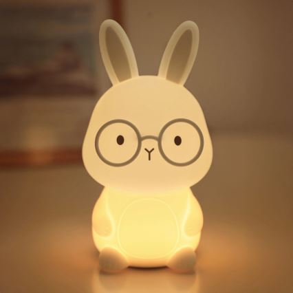 LED RGBW Stmívatelná dětská dotyková lampa FLORKA LED/1W/5V USB 1200 mAh zajíček bílá/šedá